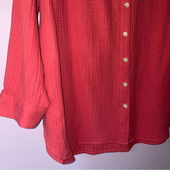 J Jill XLP Blouse Pink Muslin Cotton Button Collar - Picture 3 of 8